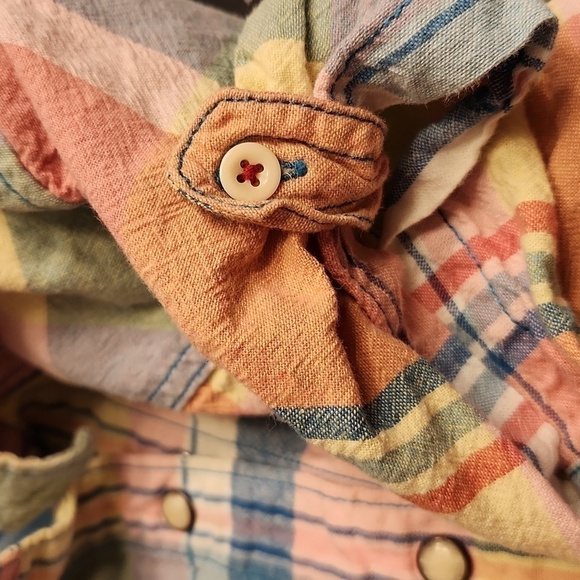 Levi's vintage blouse XS rainbow plaid cowgirl cut pockets snap buttons western - Picture 7 of 11